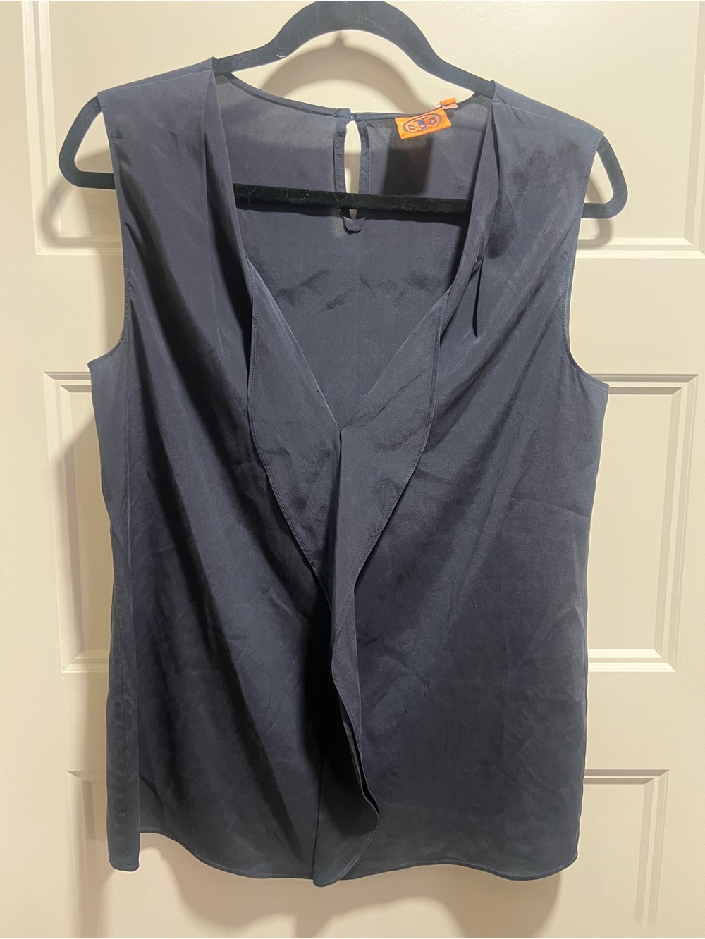 Tory Burch Navy Sleeveless Draped V-Neck top